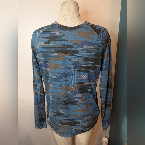 SAXX Blue Camo Crew-Neck Merino wool Baselayer Slim Fit Long Sleeve Top Size: S - Picture 4 of 15